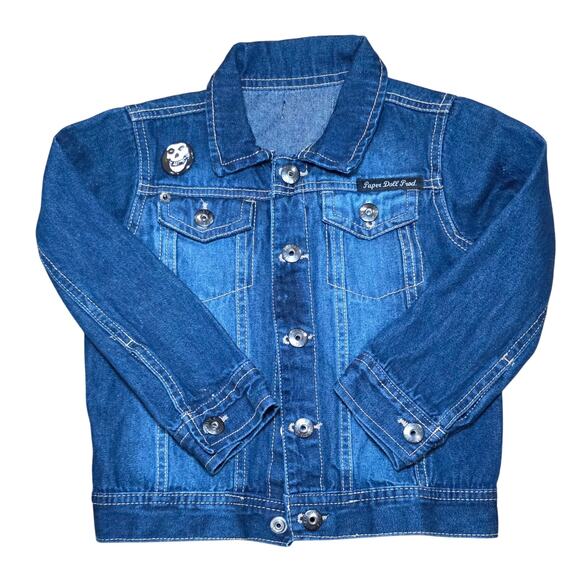 Boutique Kids Denim Jacket Misfits Patch and Button Snap Buttons Medium Wash - Picture 1 of 6